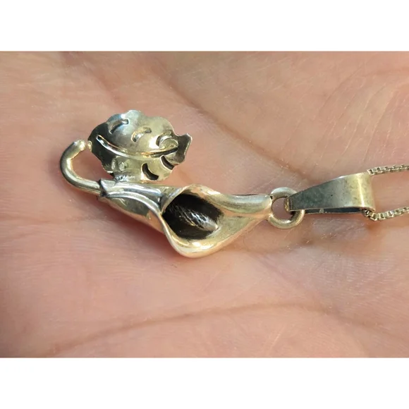 Necklace calla lily vintage taxco pendant 925 sterling - Picture 7 of 8